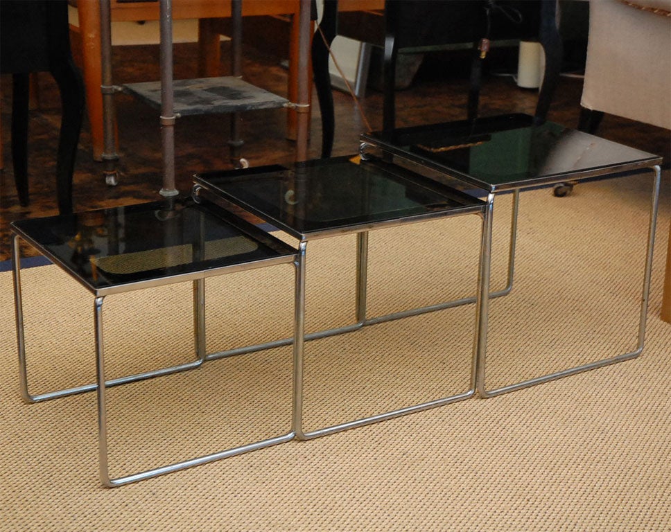 Set Of Smoked Glass And Chrome 70's Nesting Tables at 1stDibs
