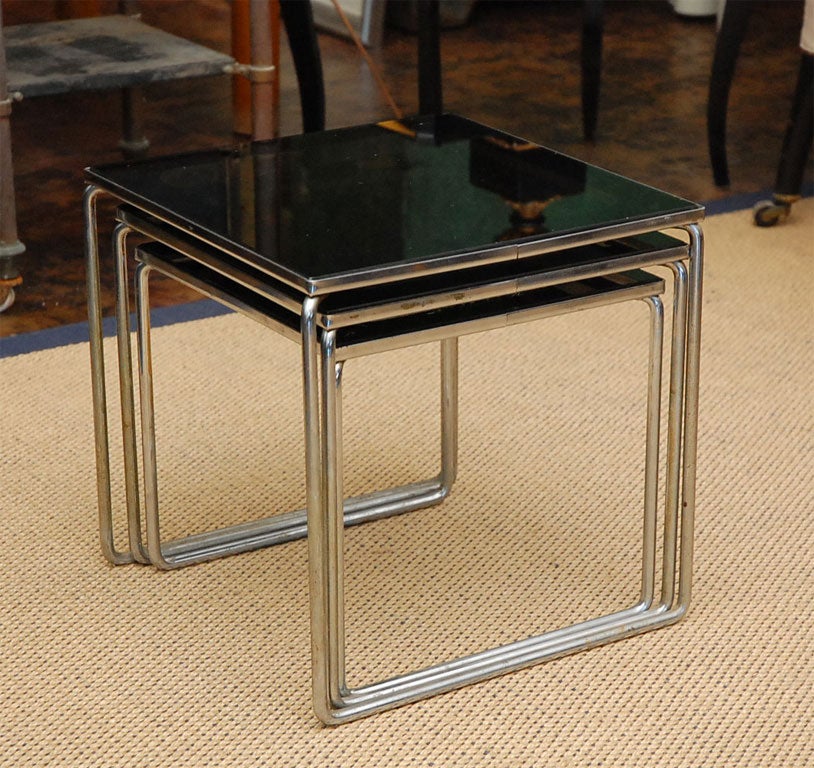 Set Of Smoked Glass And Chrome 70's Nesting Tables at 1stDibs