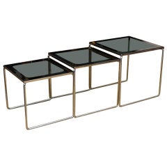 Set Of Smoked Glass And Chrome 70's Nesting Tables 2