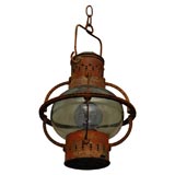Rustic hand blown glass and patinated copper lantern