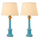 A Pair of French Opaline Glass Lamps