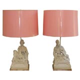 Retro Pair of Chinese Figurine Lamps