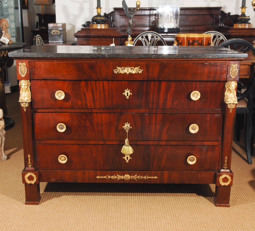 French Empire Mahogany Chest with Gilt Bronze Mounts
