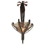 Art Deco Iron and Glass Chandelier