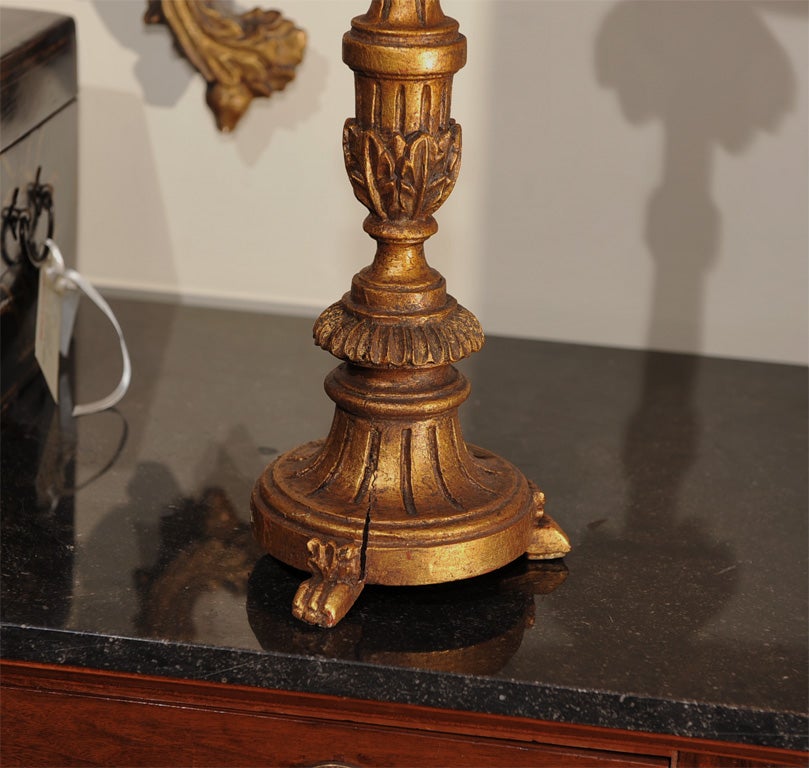 Italian Pair Giltwood Prickets as Lamps For Sale