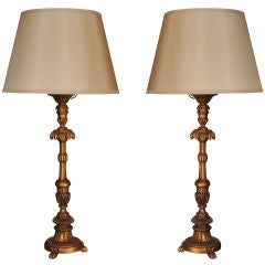Pair Giltwood Prickets as Lamps