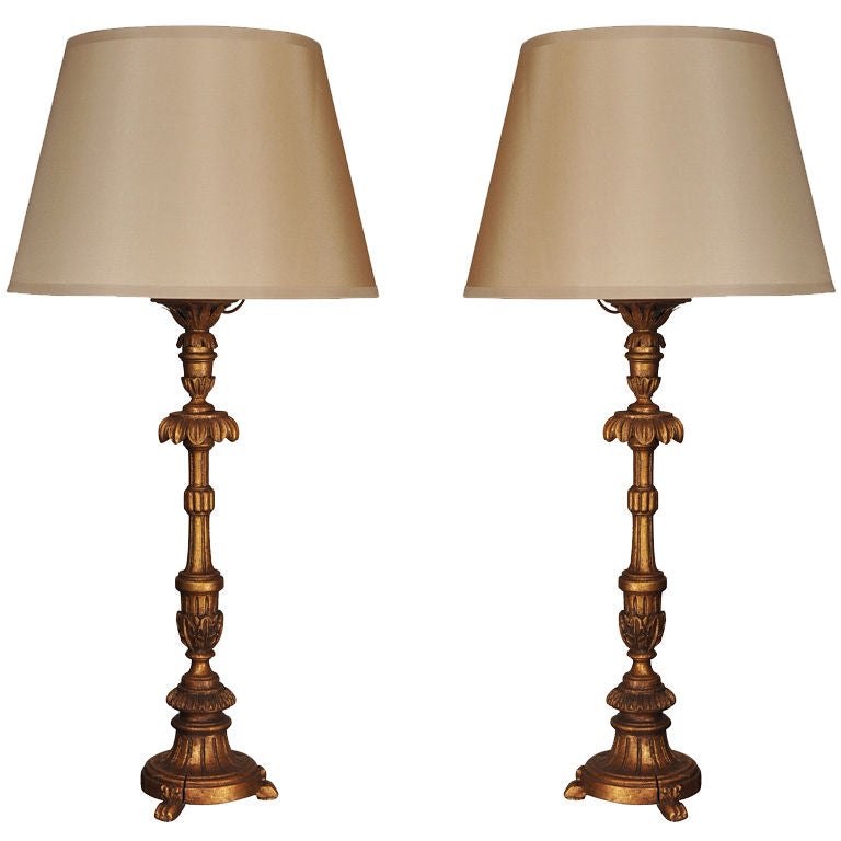Pair Giltwood Prickets as Lamps For Sale