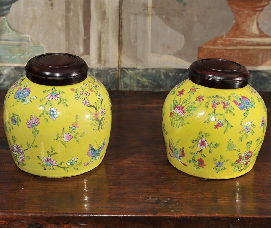 A Pair of Late 18th Century Yellow Ginger Jars