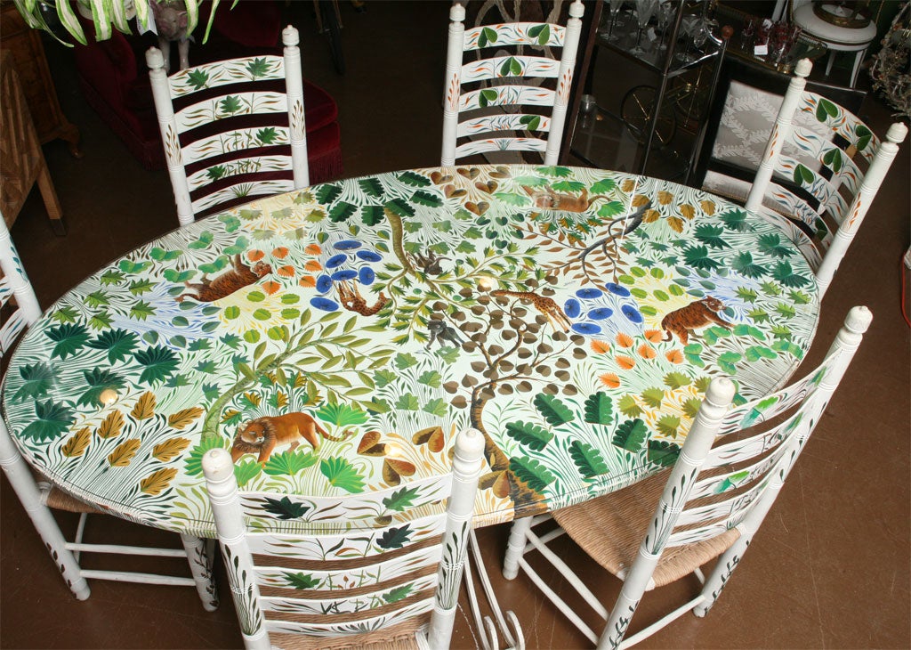 American Handpainted Dining Table with Six Chairs