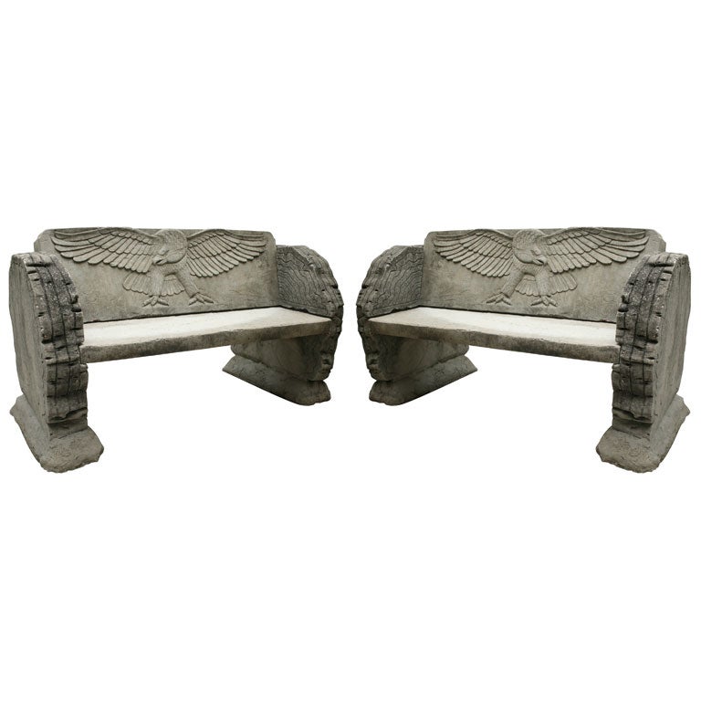 Pair of Cement Garden Benches