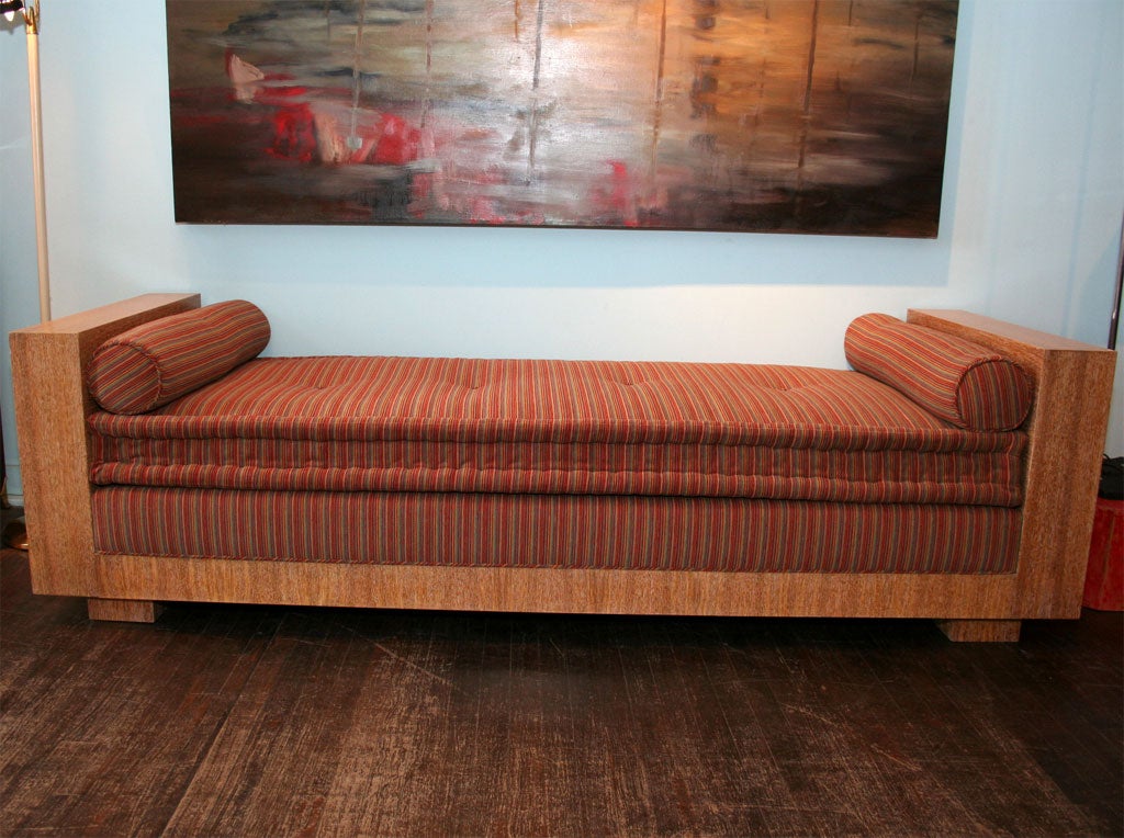 Made-to-order daybed, French, 1930s inspired. Cerused oak. 8-10 weeks lead-time. This piece can be made in other woods and other finishes. Please inquire about available options. C.O.M. 15 yards.