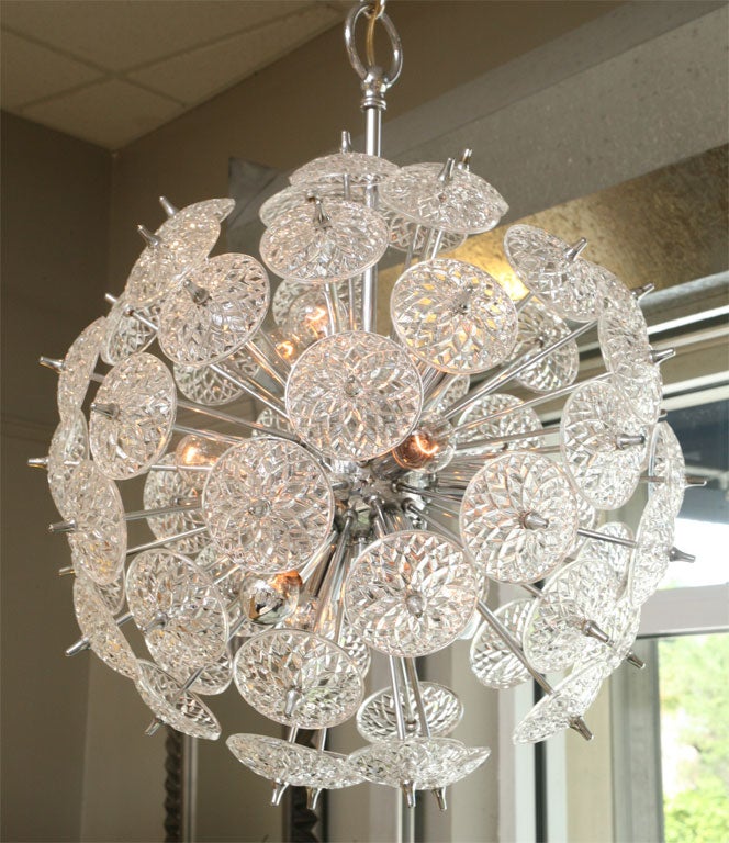 Stunning Crystal Snowflake Ball chandelier in the sputnik style with crystals by Val St. Lambert.  With 12 lights.  An enchanting gorgeous statement!  REDUCED FROM $4500.-
