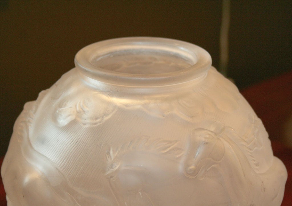 20th Century Art Deco Frosted Glass Vase with Stylized Horses