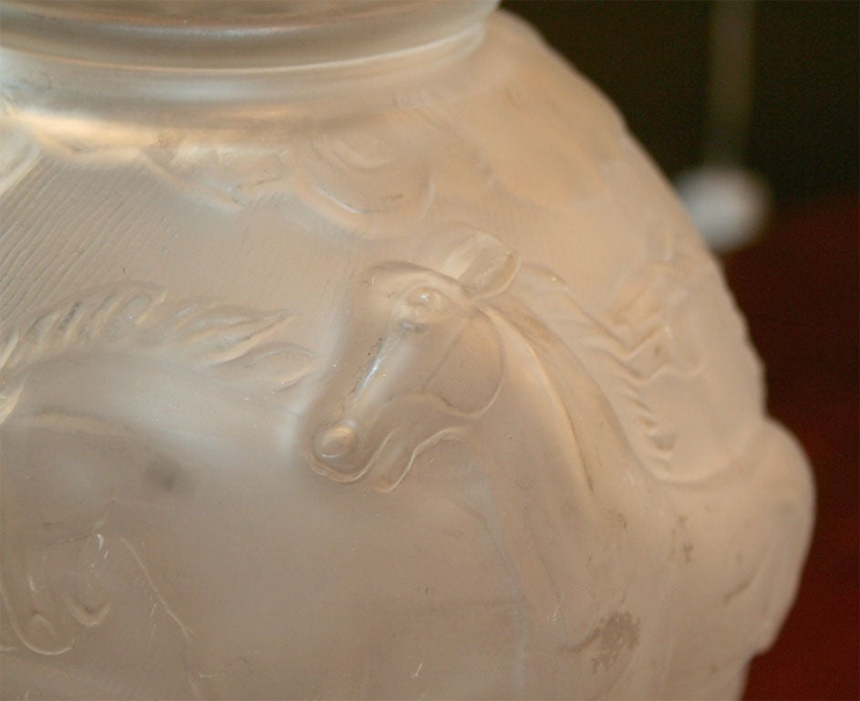 Art Deco Frosted Glass Vase with Stylized Horses 1