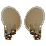 Pair of Machine Age Nickeled & Frosted Glass Sconces