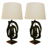 Pair of Brutalist Welded Lamps