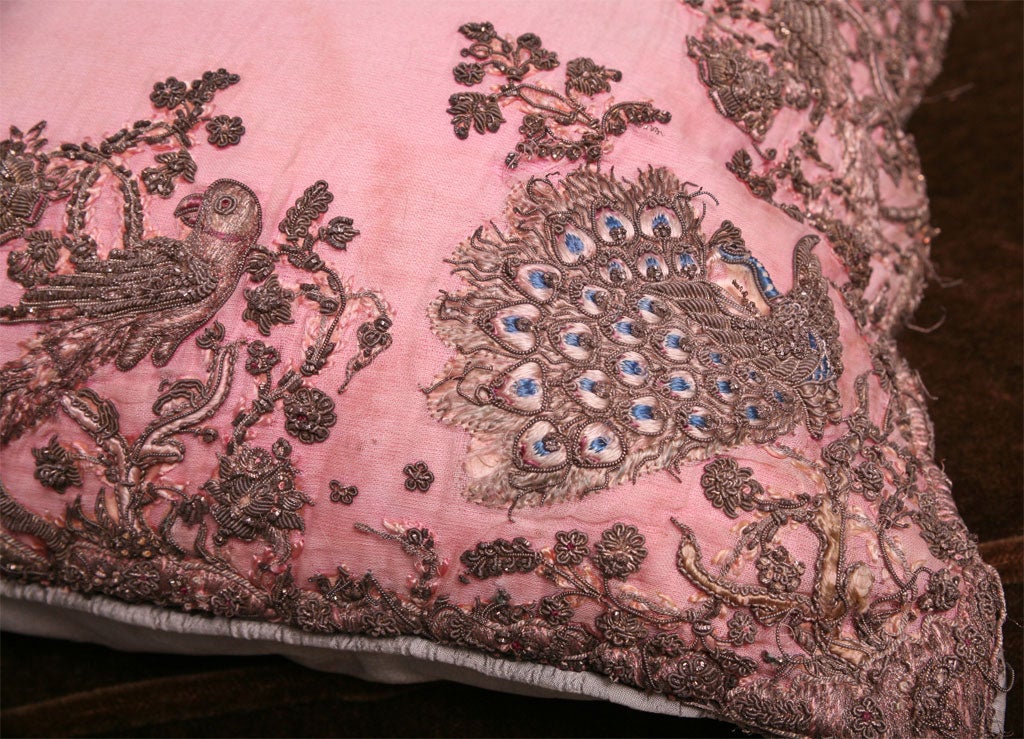 Exquisite French Empire Embroidery on a Silk and Down Pillow. 2