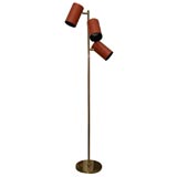 Koch and Lowy brass and leather 3 arm floor lamp