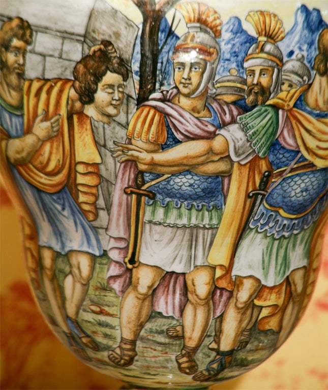 Pair Of Italian Majolica Hand Painted Urns 1