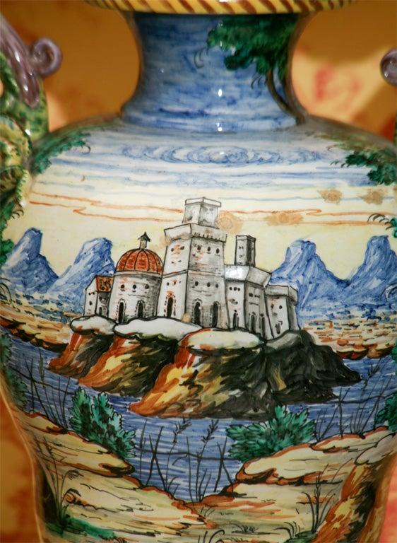 Pair Of Italian Majolica Hand Painted Urns 6