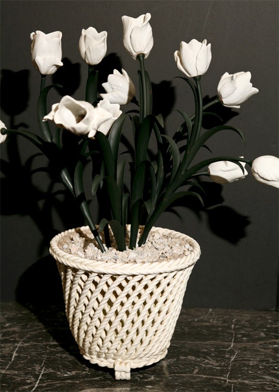 Mid-20th Century Porcelain and Tole Tulip Basket