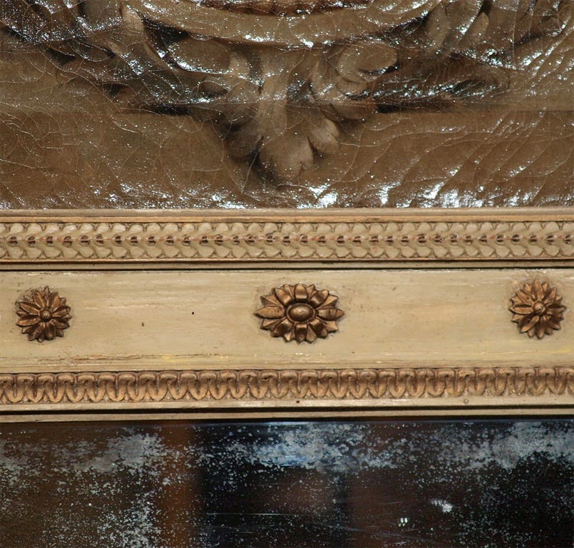 Wood Antique French Ivory Colored and Parcel Gilt Trumeau