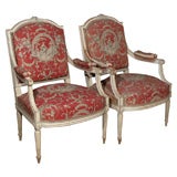 Pair old French painted fauteuils