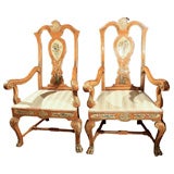Pair of Painted Venetian Open Arm Chairs