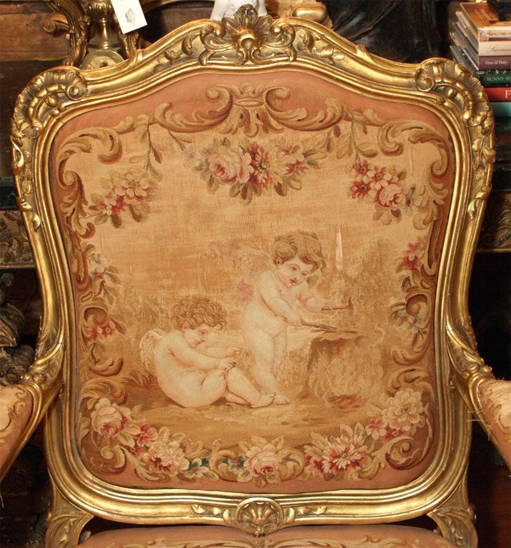 19th Century PAIR OF 19TH C.  LOUIS XV STYLE GILT ARMCHAIRS