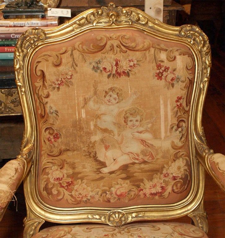 Giltwood PAIR OF 19TH C.  LOUIS XV STYLE GILT ARMCHAIRS
