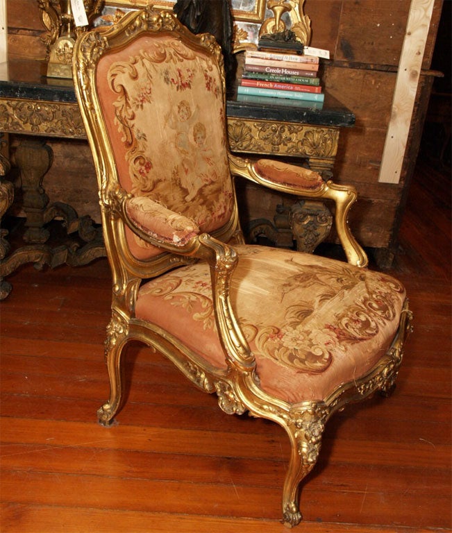 PAIR OF 19TH C.  LOUIS XV STYLE GILT ARMCHAIRS 3