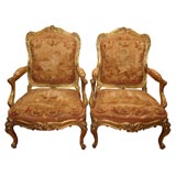 PAIR OF 19TH C.  LOUIS XV STYLE GILT ARMCHAIRS