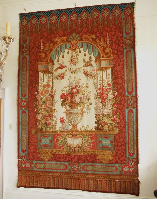Robust Napoleon III Abusson tapestry with very vibrant colors and metallic threads in silver and gold. THIS IS AN EXCEPTIONAL Period Piece and Really has power and strength.