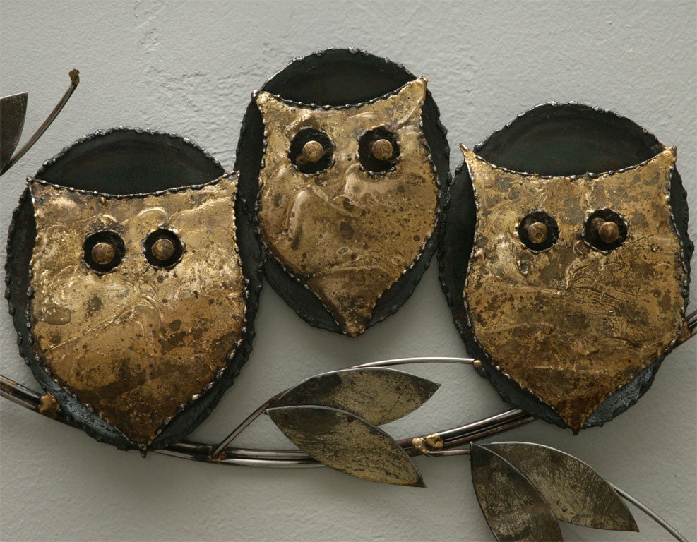 American Charming Owl Wall Sculpture by Curtis Jere