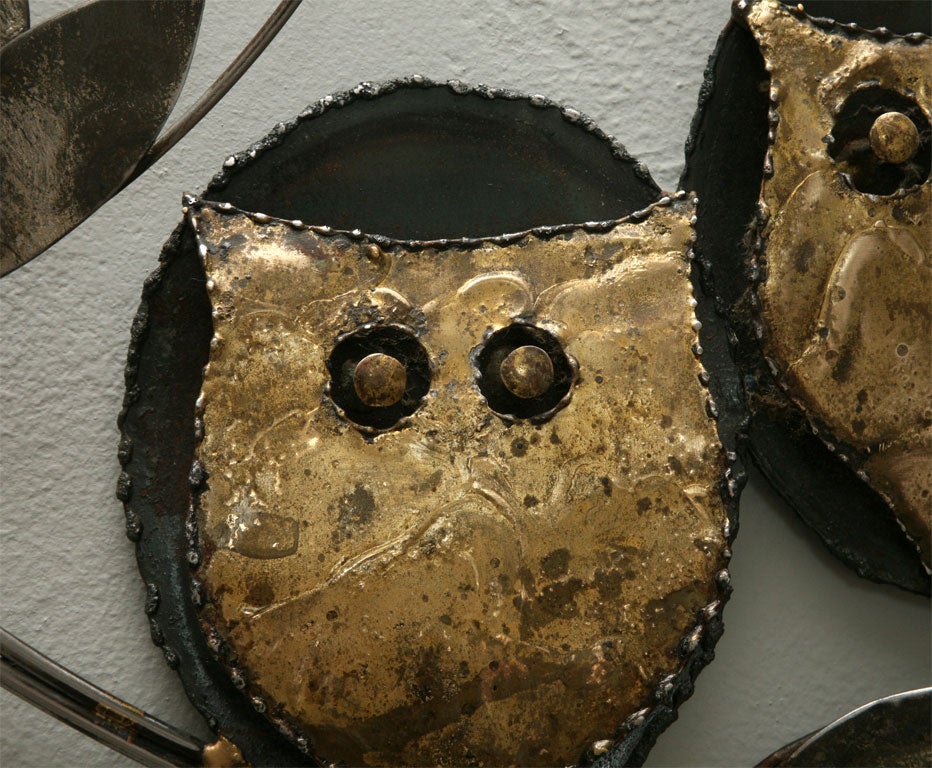Iron Charming Owl Wall Sculpture by Curtis Jere