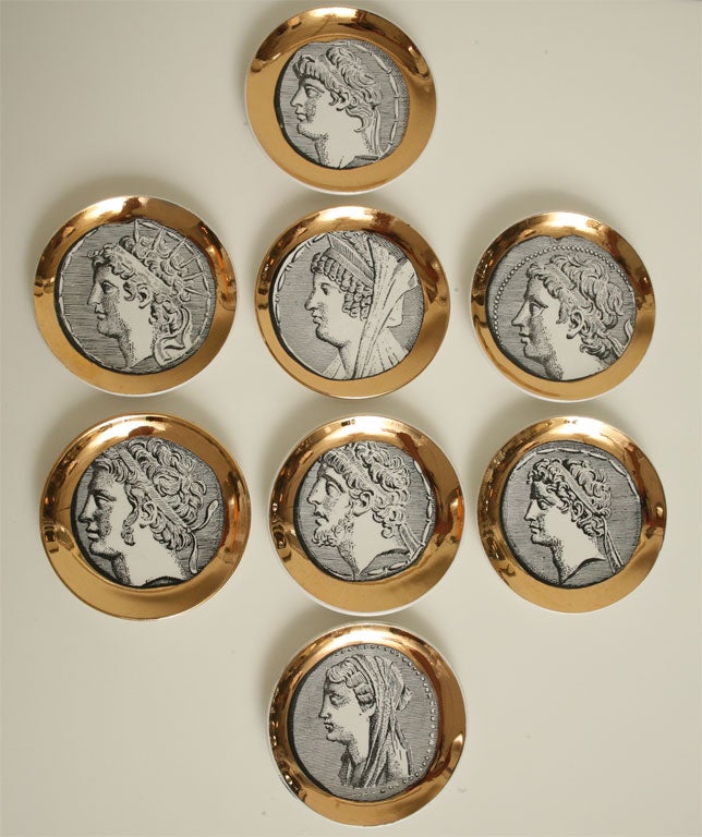Vintage Set of Eight Fornasetti "Monete" Coasters