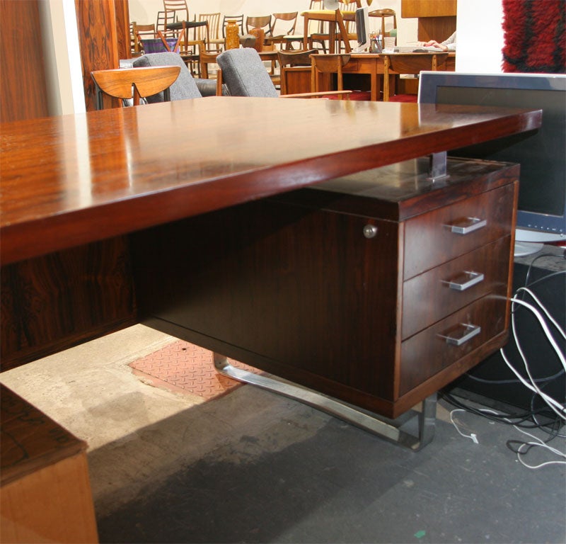Danish Executive Rosewood & Steel Desk with Return by Jorgen Pedersen