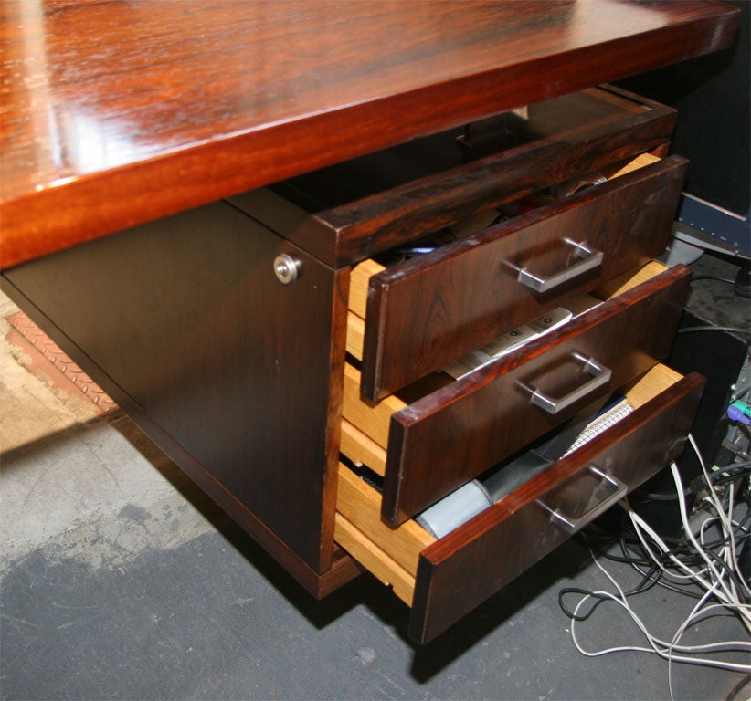 Executive Rosewood & Steel Desk with Return by Jorgen Pedersen In Excellent Condition In New York, NY
