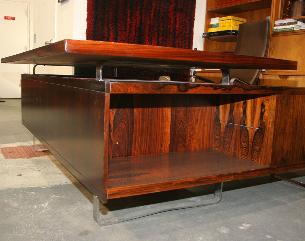 Executive Rosewood & Steel Desk with Return by Jorgen Pedersen 2
