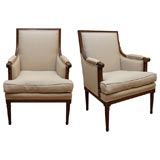 Pair of Chairs with Walnut Ribbon Detail Frame with Fluted Legs