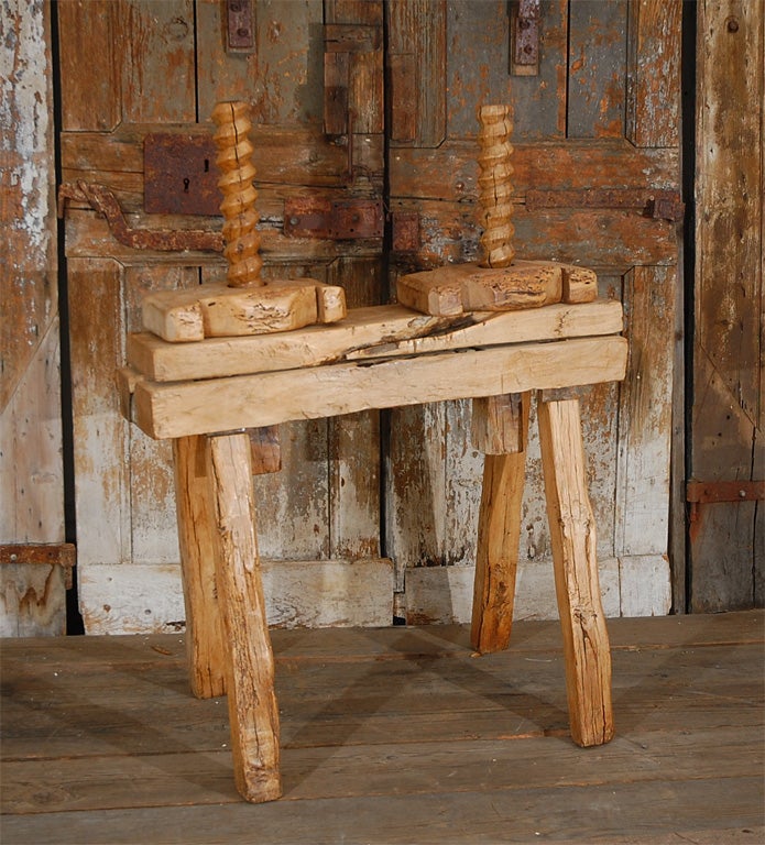 Antique solid olive wood olive press. Beautiful finish and patina to the wood. Very decorative piece.