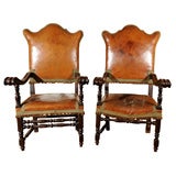 Pair of 18th Century Italian Baroque walnut chairs.
