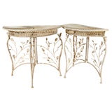 Pair, Painted Wirework Demi-lune Tables