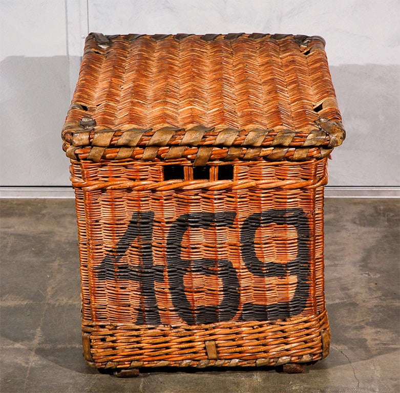20th Century Wicker Trunk or Basket with Lid