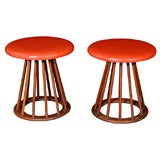 Set of 4 walnut spindle & upholstered stools