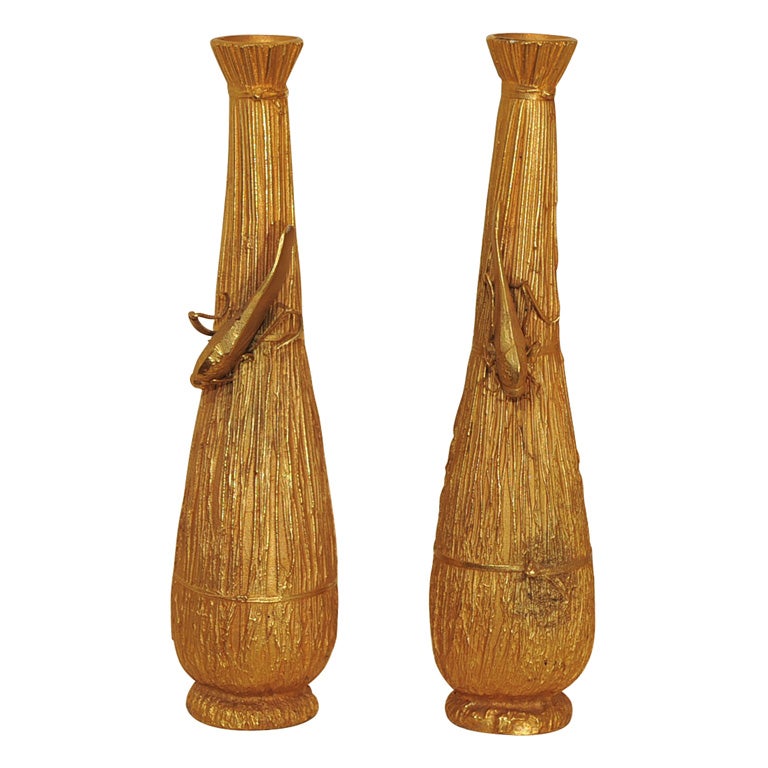 Mid-19th Century Japanese 24Carat Gilt Bronze Vases