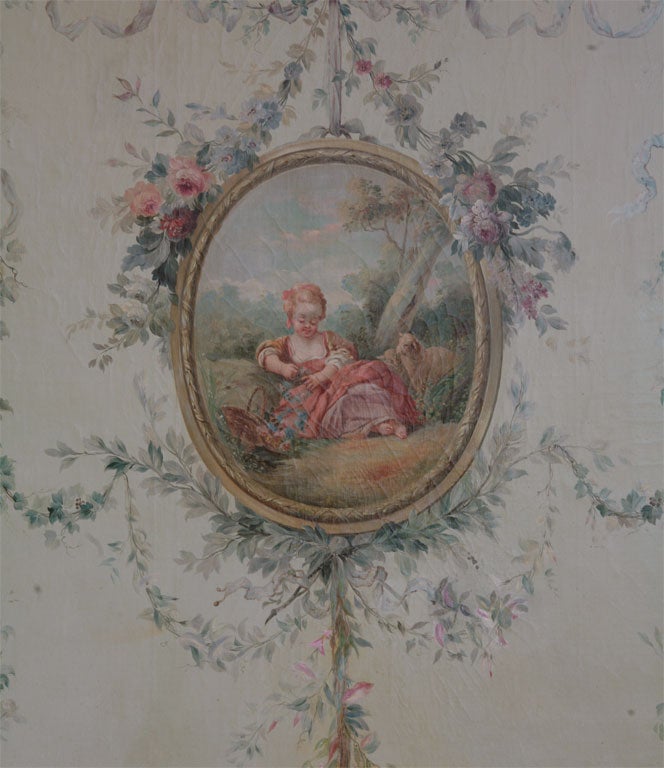 19th Century Pair Large French Painted Canvas Panels