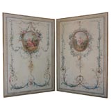 Pair Large French Painted Canvas Panels