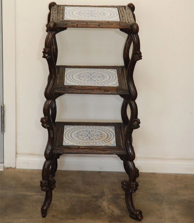 Late Victorian French Three Tier Stand with Tiles For Sale