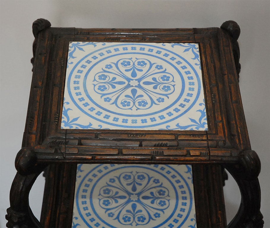 Carved French Three Tier Stand with Tiles For Sale